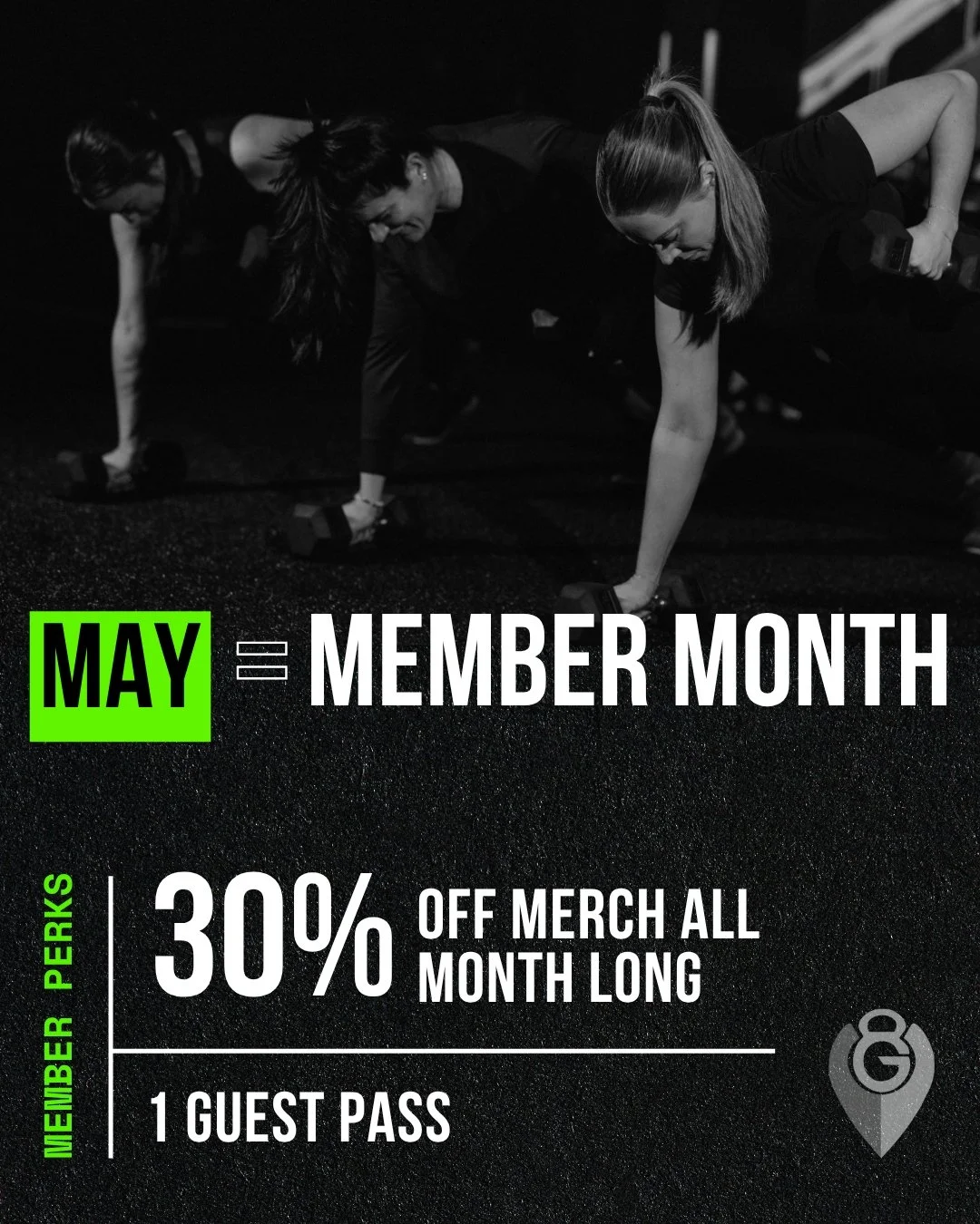 May = Member Month 💪

Member Perks:
🔥 30% off merch all month long
🔥 1 guest pass 

Stock up. Show up. Bring someone with you.

In the gym. Outside the gym. Always PG. 💚

#provingground #strongertogether #functionalfitness #southshorefitness #str