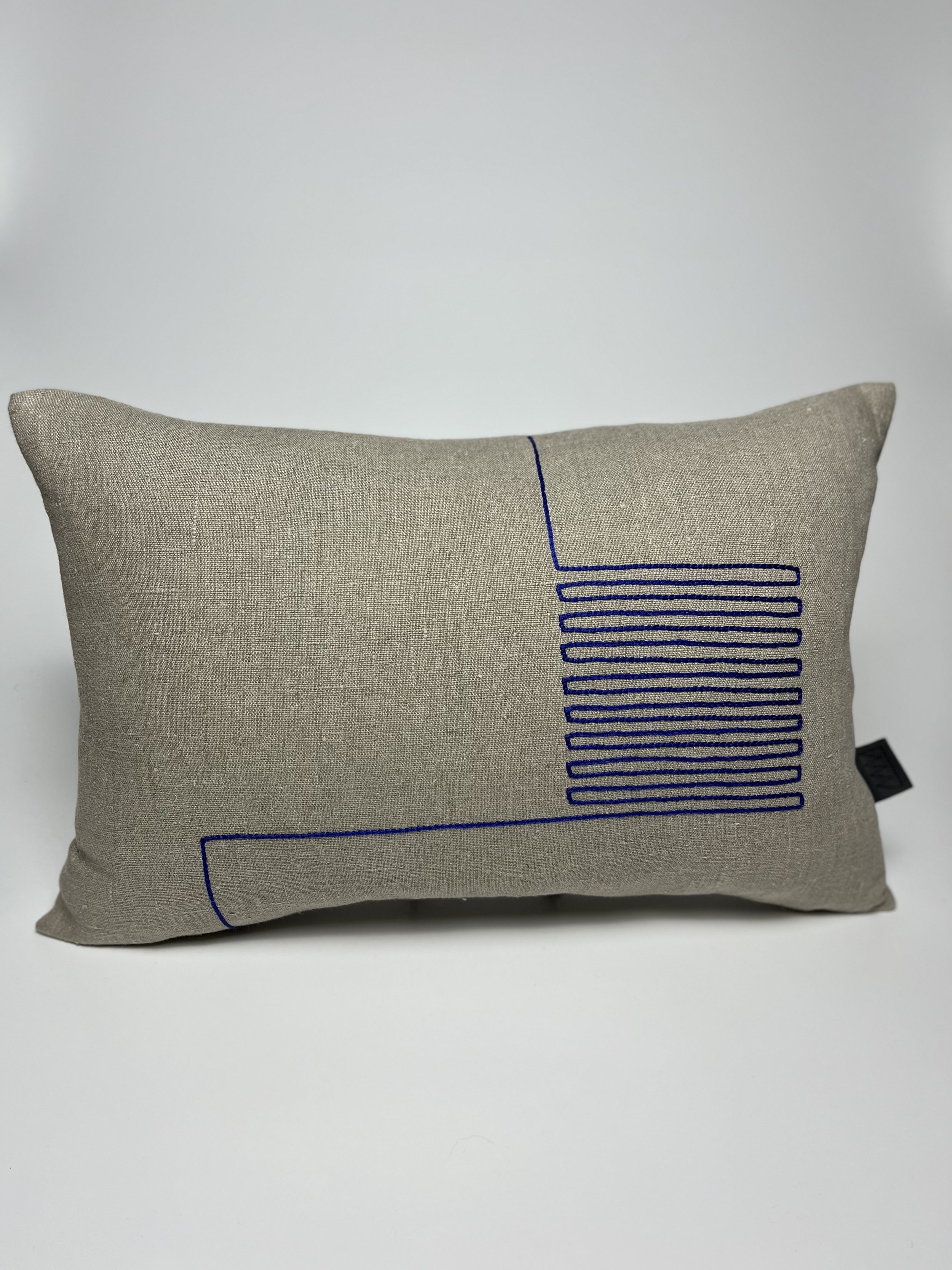 LINEA, Rectangular Cushion - Natural/Blue