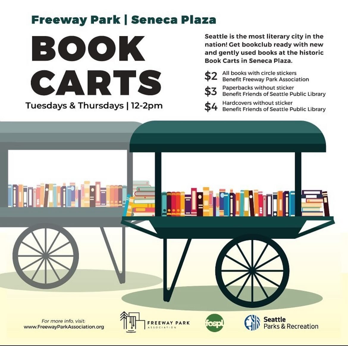 Book Cart Spring Hours 🌷

Book Carts are back! Come to the Park on Tuesdays and Thursdays from 12-2pm in May to check out our new book selections. 📚

Always thankful for @friendsofseattlepubliclibrary and community donors for book titles to fill ou