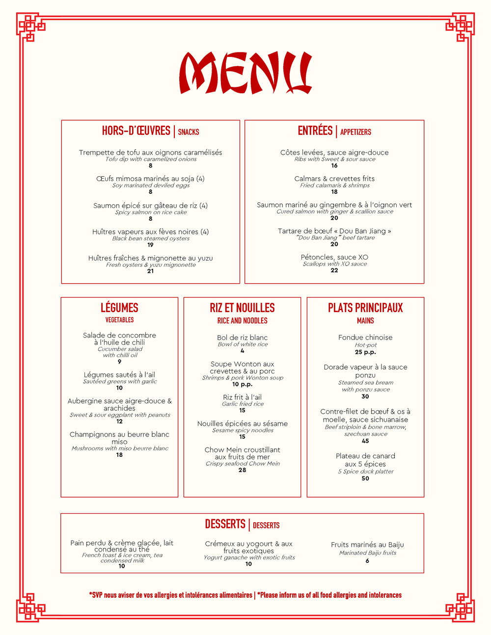Uncle Li Menu ONCLE LEE