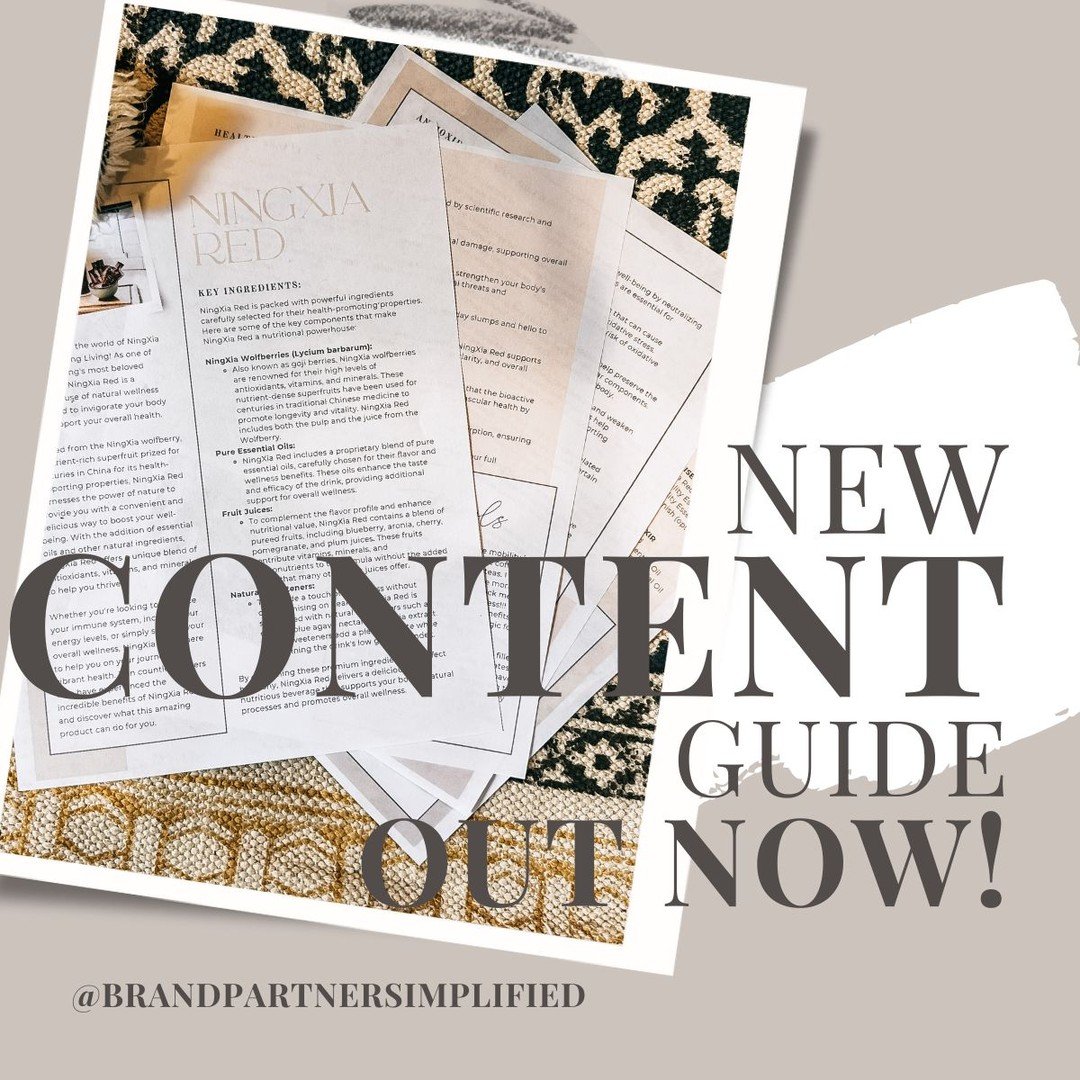 May's Content Guide has dropped! And it is alllll things NingXia Red. This four-page guide is perfect for your
+ email newsletters
+ in-person events
+ mailings
+ social media content
+ and all those convos you are having as your promote the 14-day r