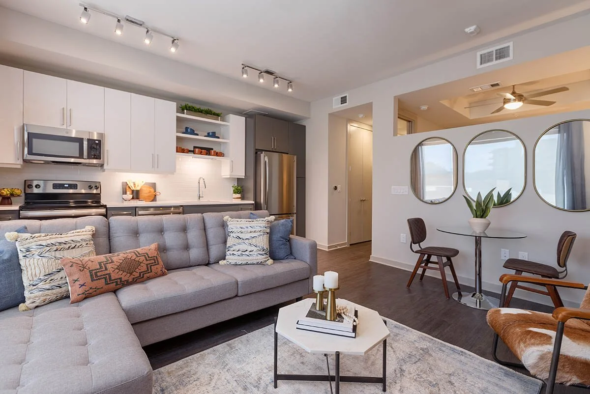 Kathy Andrews Interiors Multifamily High Rise and Mid Rise Interior Design Model Unit The Marlowe Studio Living Room.jpg