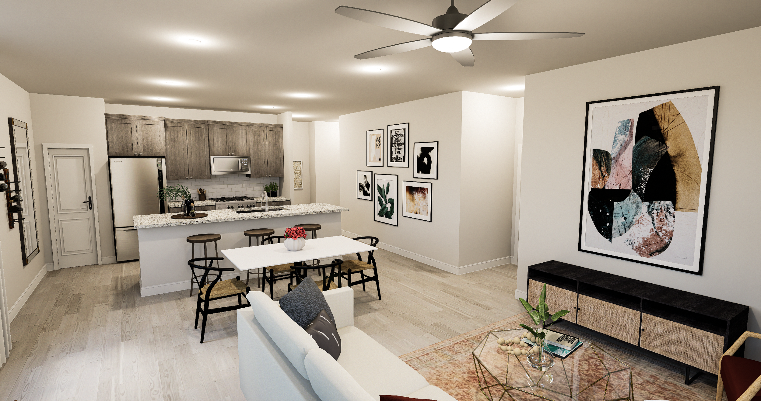 Trammel Crown - Denton - Unit - Living + Dining + Kitchen