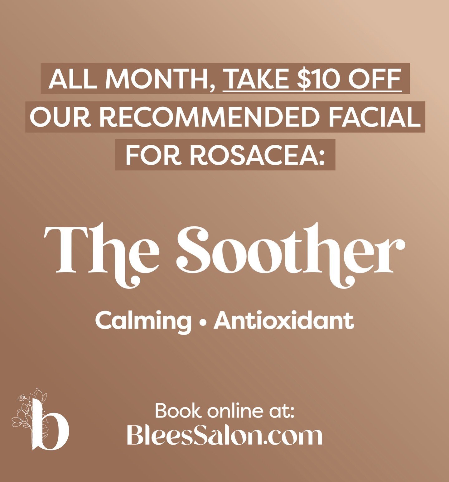 Take advantage of this offer for Rosacea awareness month! 
Book online at bleessalon.com

#aestheticianlife #aesthetician #esthetician #estheticians #licensedesthetician #skinexperts #skincareprofessional #skintips