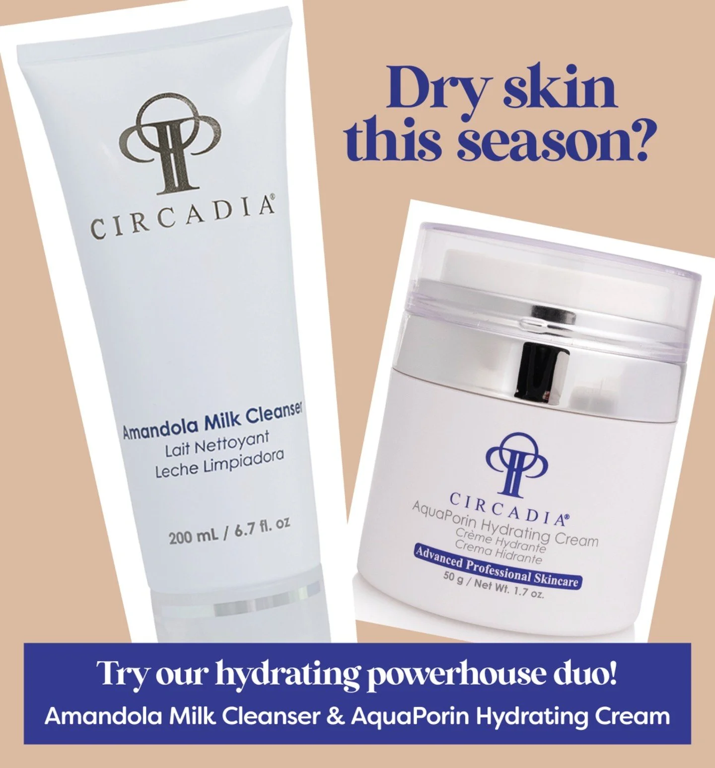 Has the colder weather already started drying out your skin? 🙋🏼&zwj;♀️ Switch up your routine to incorporate these two hydrating products! 🌱 Amandola cleanser moisturizes and evens skin tone while mildly exfoliating. 
🌊 Aquaporin Cream is a rich,