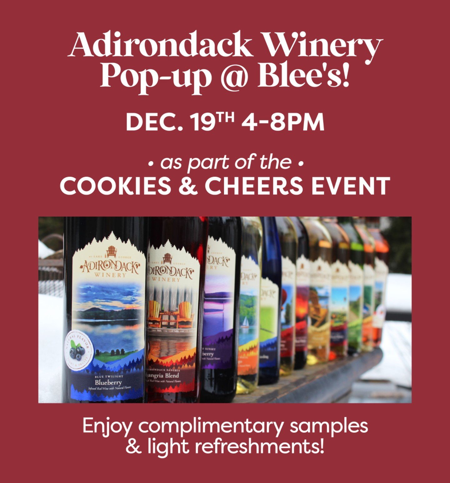 We&rsquo;re so excited to be part of the Cookies and Cheers event next Friday 🍪🍷✨

Blee&rsquo;s Salon &amp; Spa will be hosting @adkwinery right here in the salon, offering free wine samples and bottles available for purchase.

Stop in, sip a littl