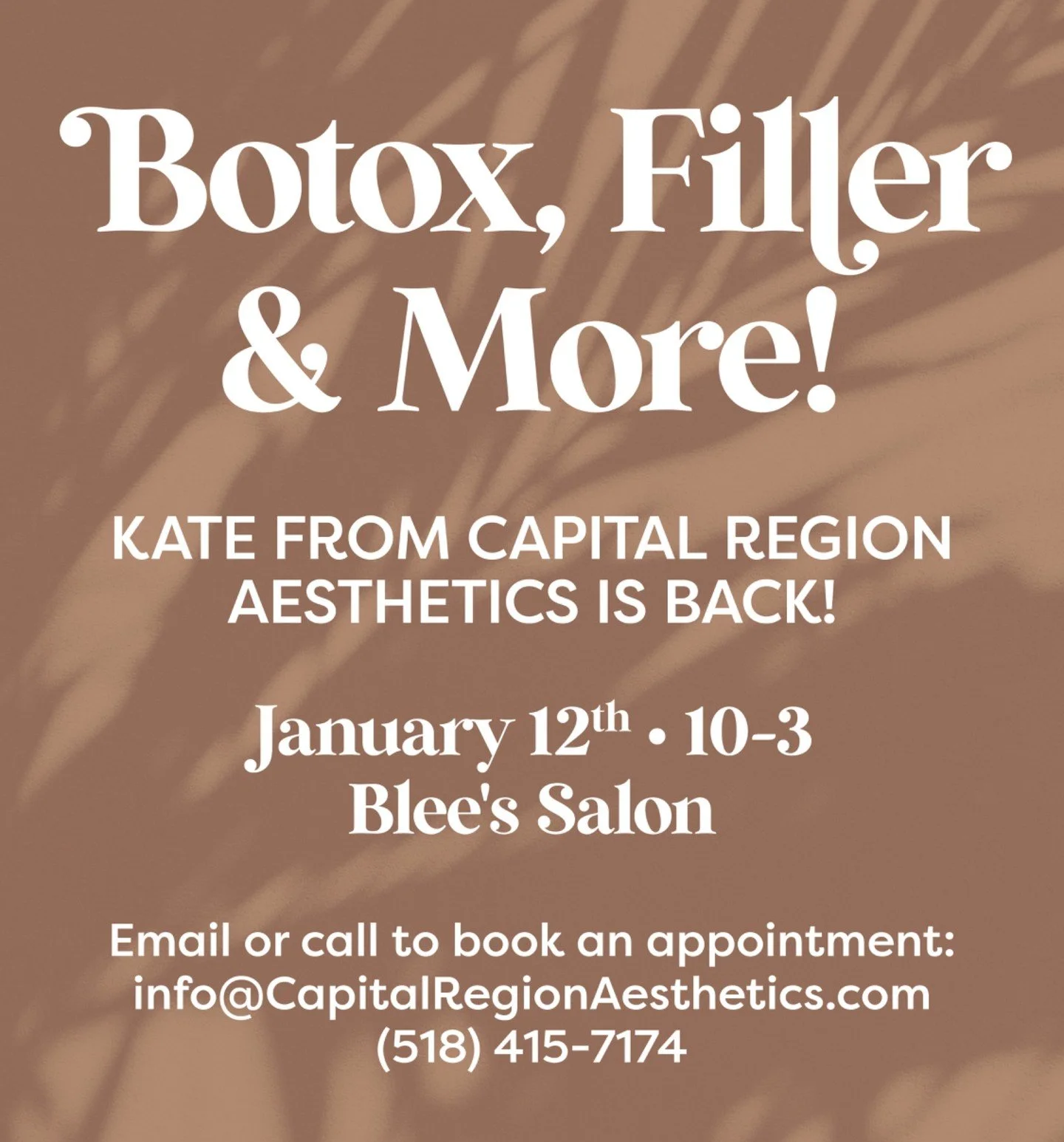 EDIT: Kate will be here in January, not December. Oops!
We&rsquo;re bringing Kate of Capital Region Aesthetics back to Blee&rsquo;s on Jan 12th! ✨

Kate will be here offering Botox, filler &amp; more. If you&rsquo;re curious or just want to learn mor