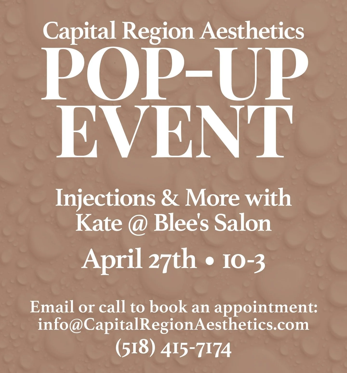 Kate is back at Blee&rsquo;s April 27th! Get your Botox, filler &amp; more. For questions or booking, email Kate directly at info@CapitalRegionAesthetics.com
Spots fill up quickly, so don&rsquo;t wait! @capitalregionaesthetics 
 #botox #filler #nurse
