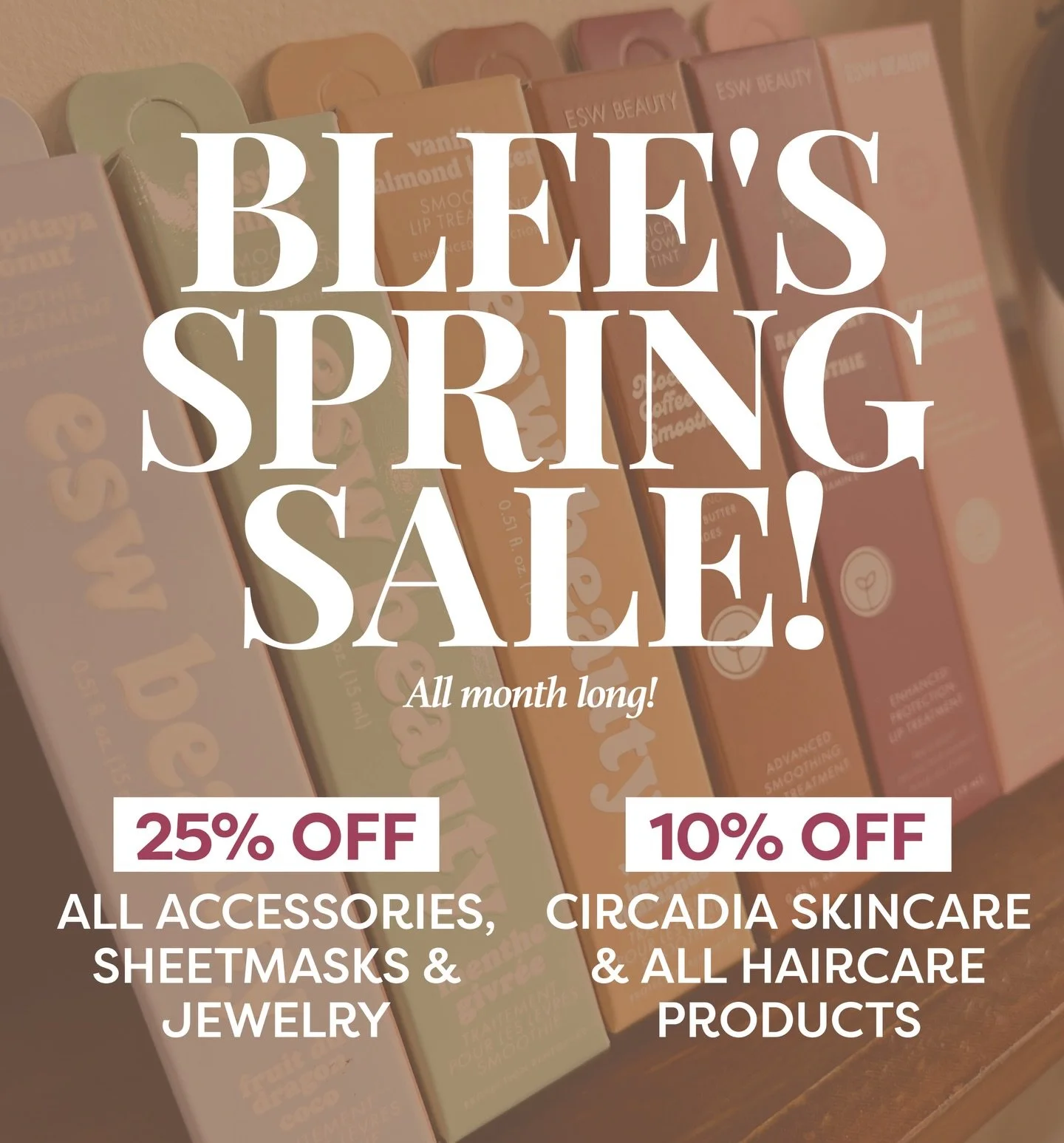 Blee&rsquo;s Spring Sale! What better way to welcome in warmer weather than have a sale?! 
🌷 All accessories, jewelry, &amp; sheet masks are 25% off
🌷 Circadia skincare and all haircare are 10% off
Sale starts now, all month long!
#circadiaskincare