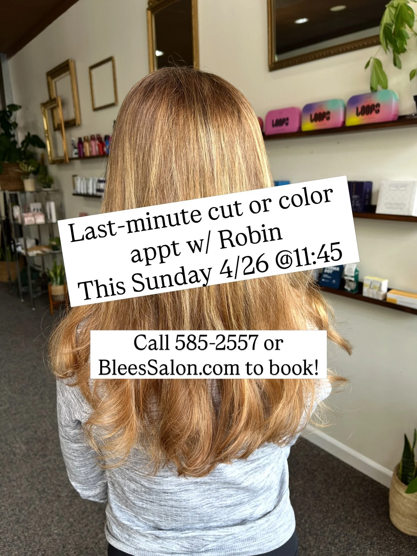 Snag this last-minute appt with Robin this Sunday at 11:45! Call with any questions or to book: 585-2557. 
#hairstylist #balayage #highlights #redken #ammoniafreecolor