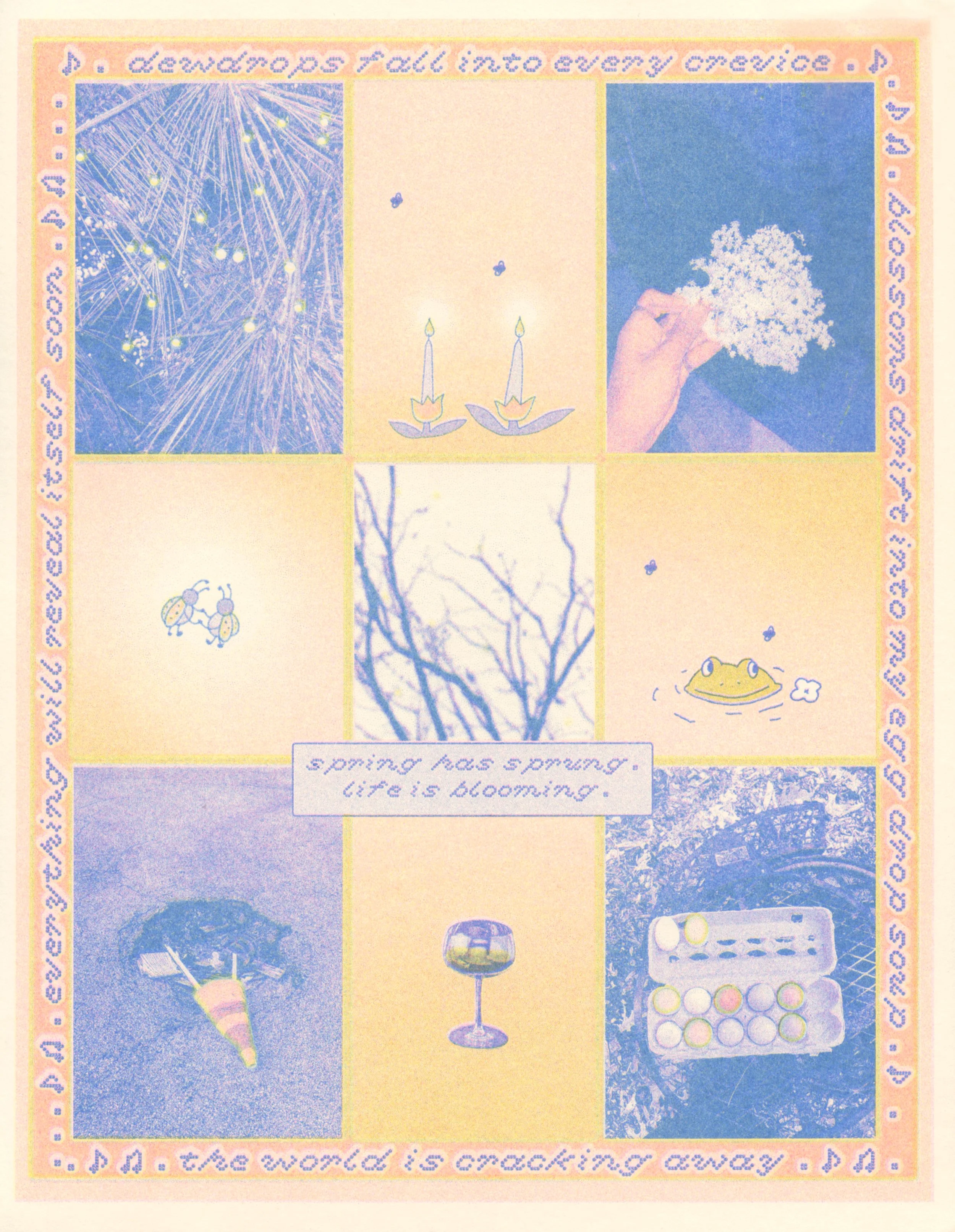 Serena Hocharoen, printed in Cornflower Blue, Fluorescent Pink, and Yellow