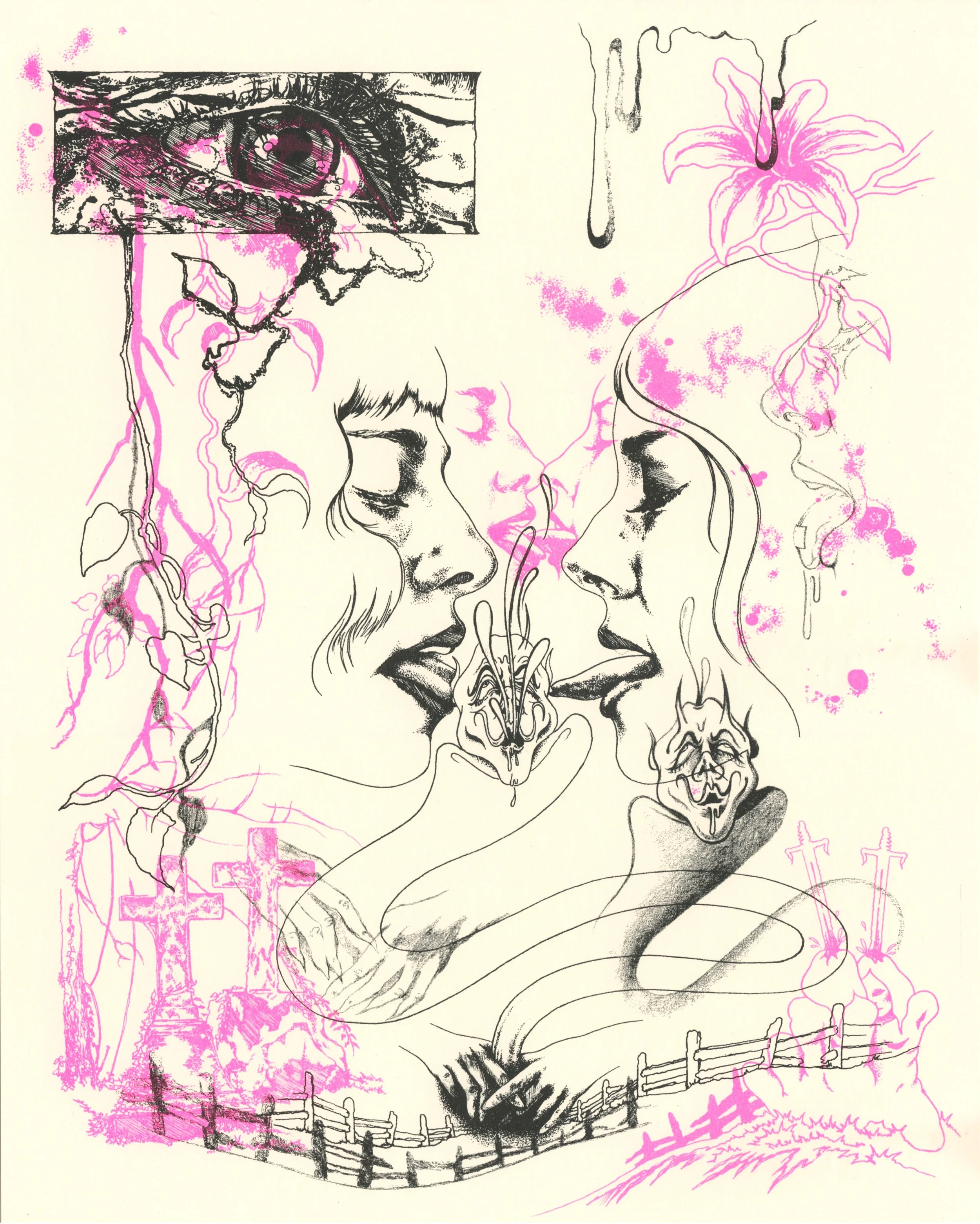 Renata Rojo, printed in Fluorescent Pink and Black