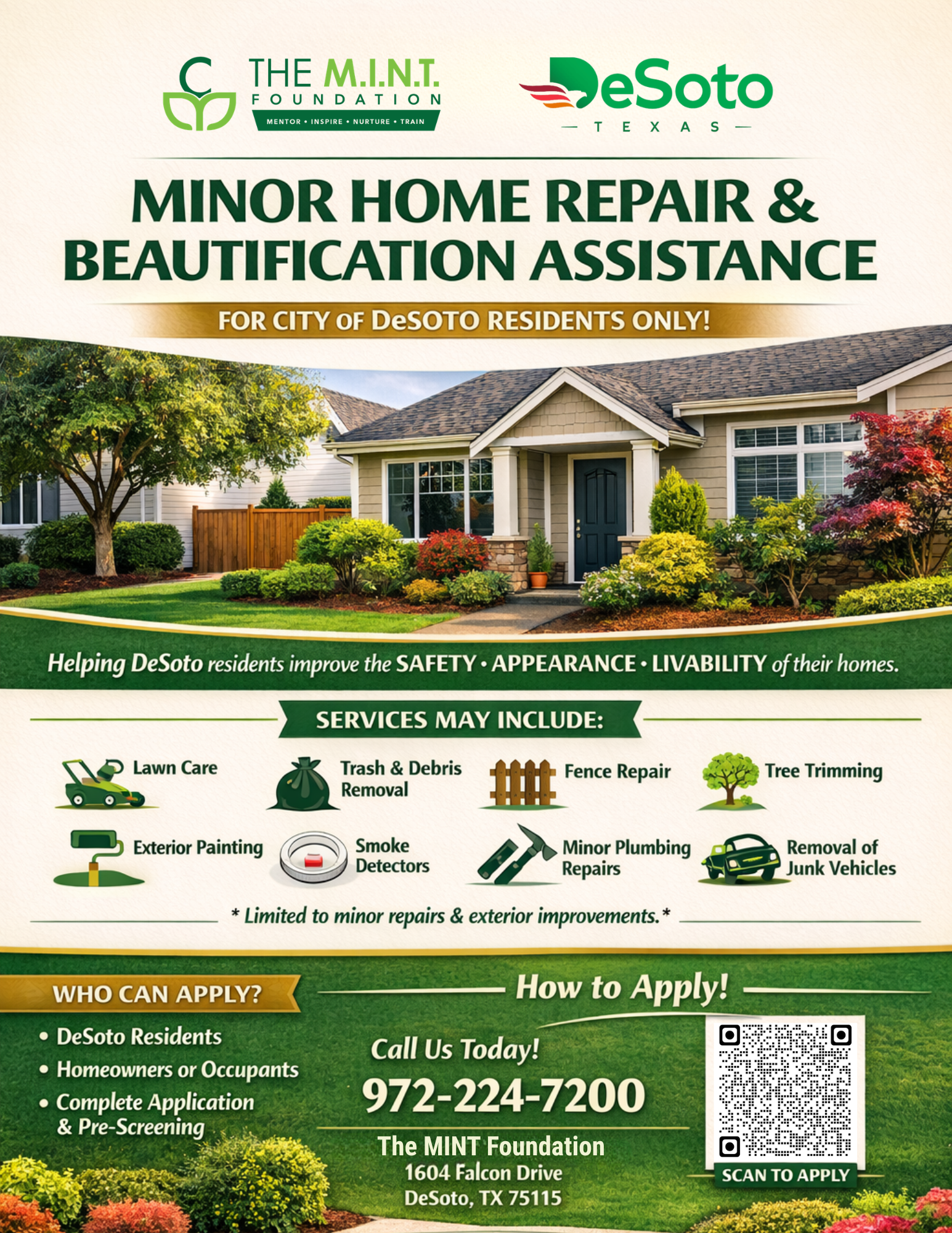 Apply for Minor Home Repair &amp; Beautification Assistance