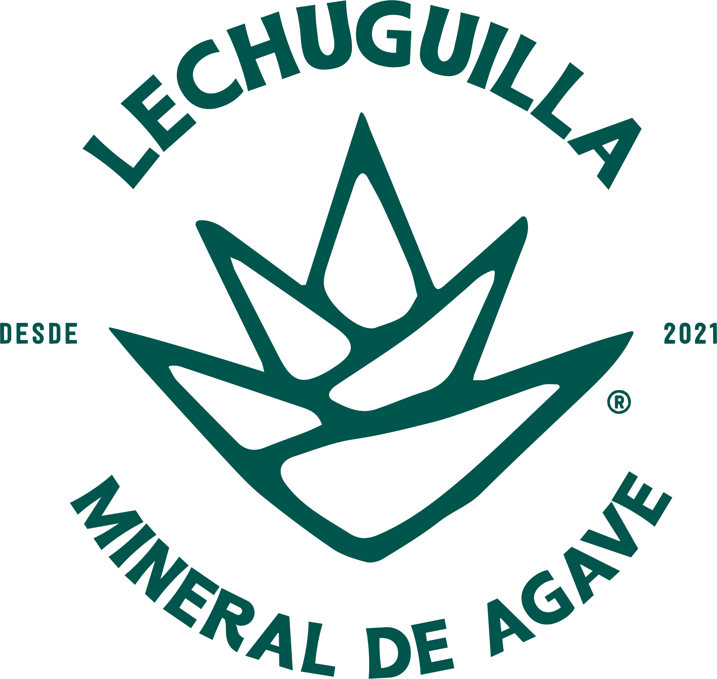 Logo con un diseño de una hoja de agave y el texto 'Lechuguilla Minera de Agave' en letras curvas alrededor, indicando 'Desde 2021'.