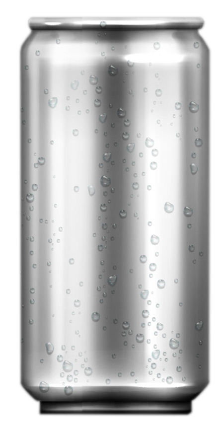 Lata de refresco con gotas de agua en la superficie.
