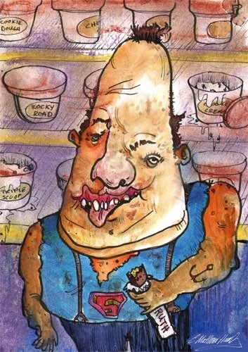 Cartoon character eating candy in ice cream shop