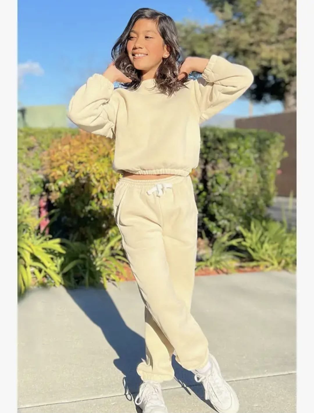 Girl's 2 Pc Beige Pant Jogger Set