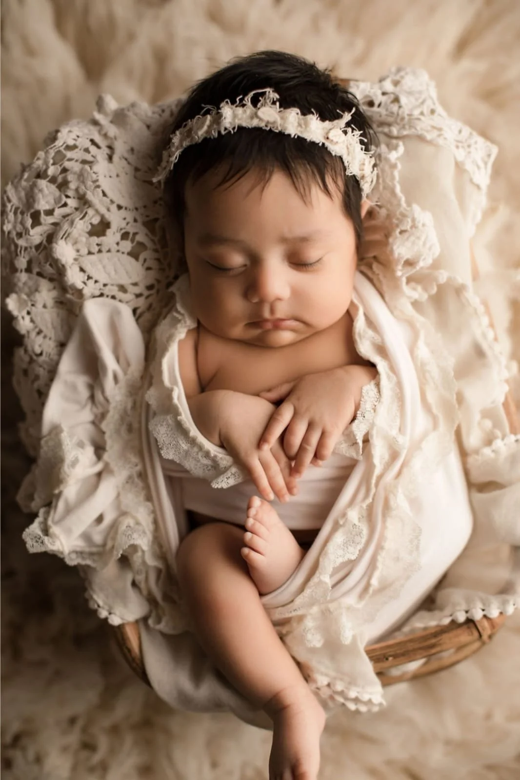 Sleeping baby wrapped in lace blanket with floral headband
Everly Everafter Kids | Children's Clothing Store