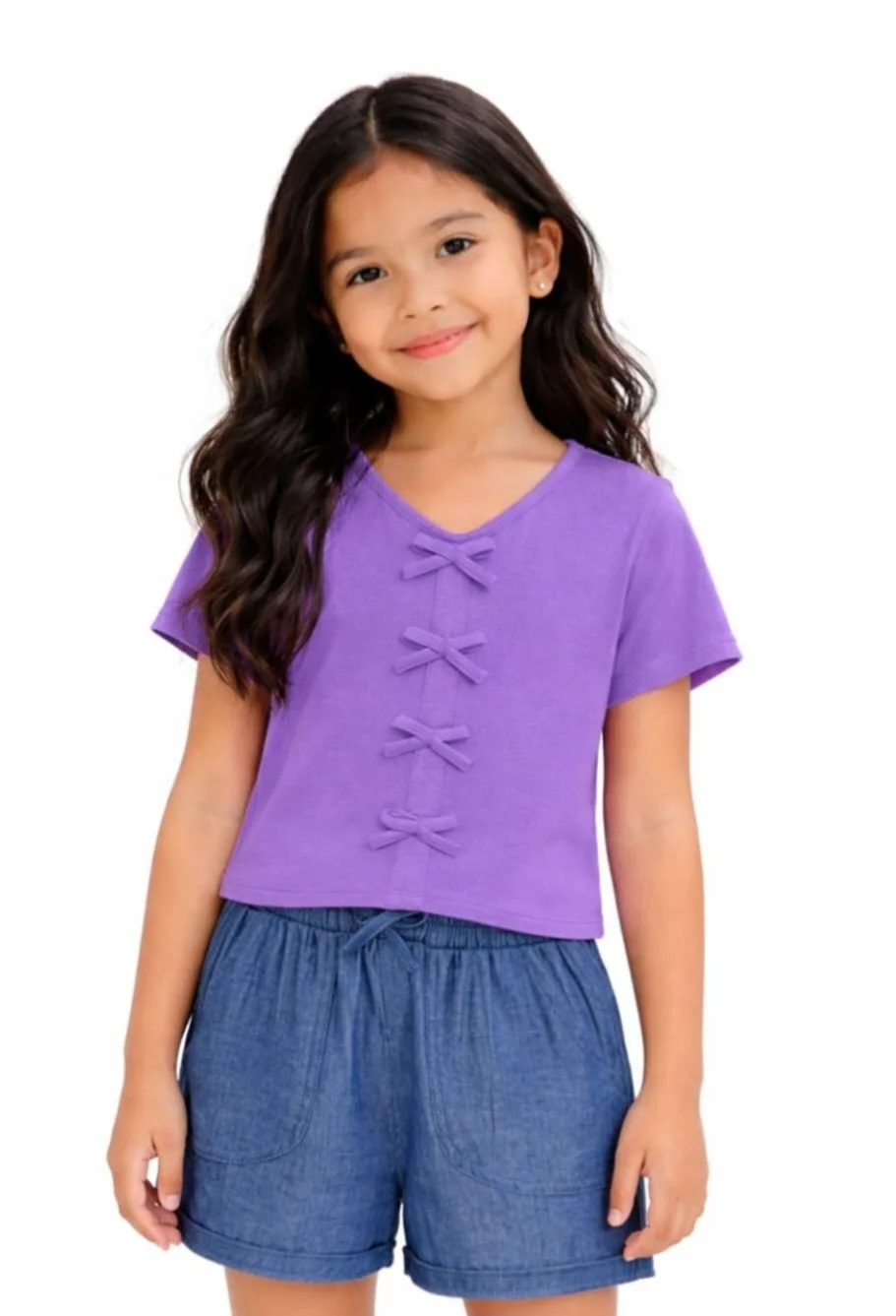 2pc Ribbed Knit/Chambray Short Set