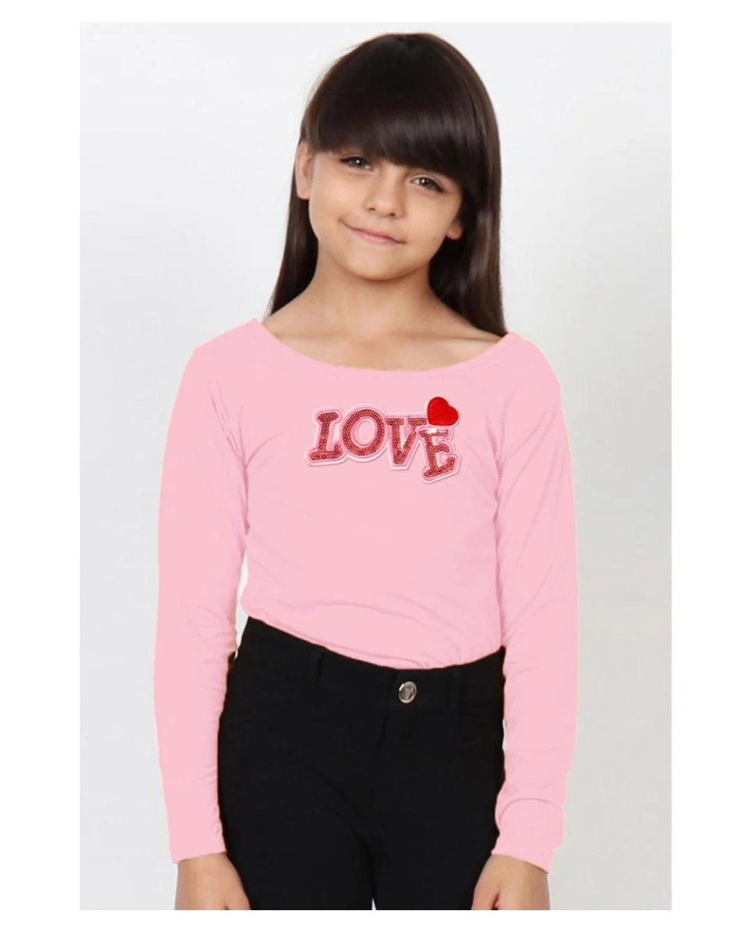Girls Knit Tee w/LOVE Sequins & Embroidery Heart-Blush Pink