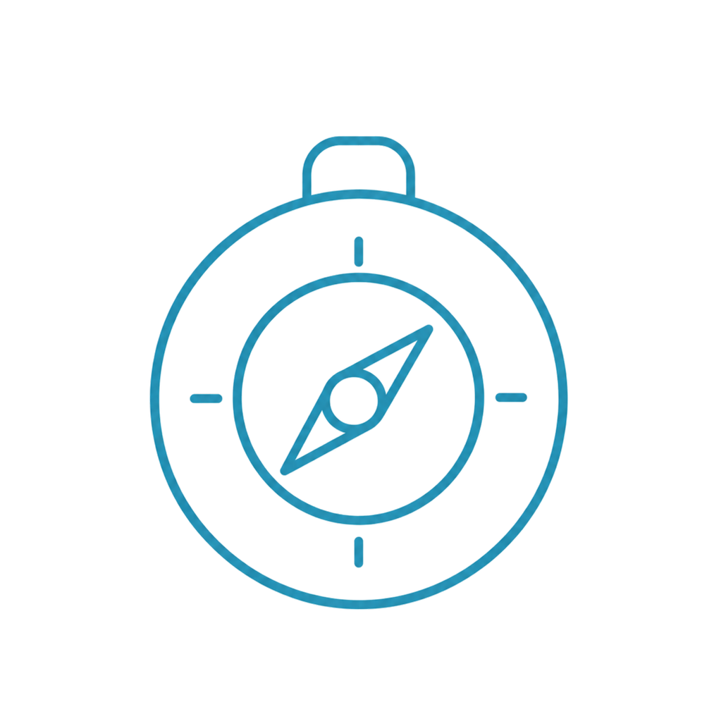 A digital neon outline of a compass with a black background.
