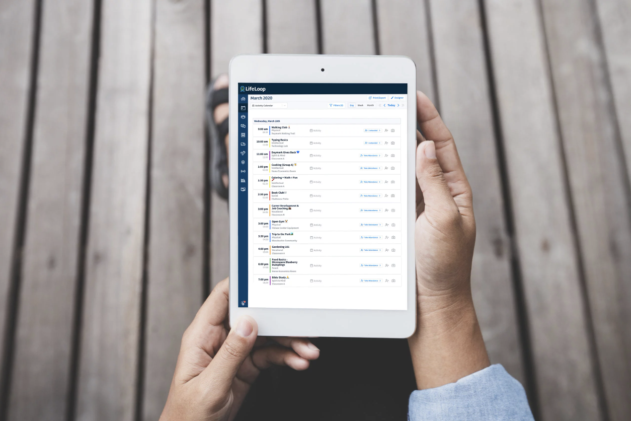 picture of tablet with calendar of events showing