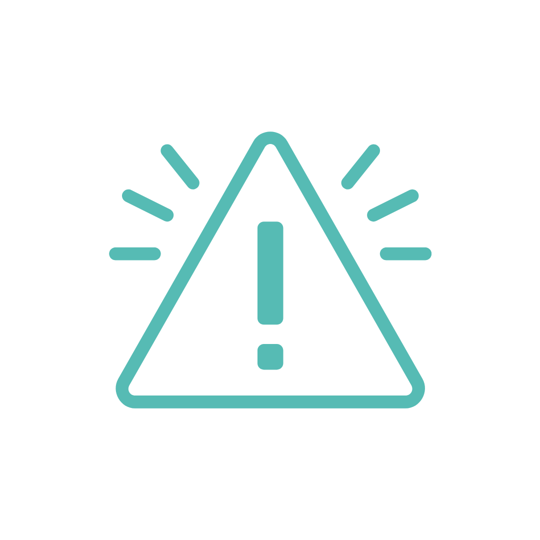 Icono de advertencia azul con signo de exclamación dentro de un triángulo.