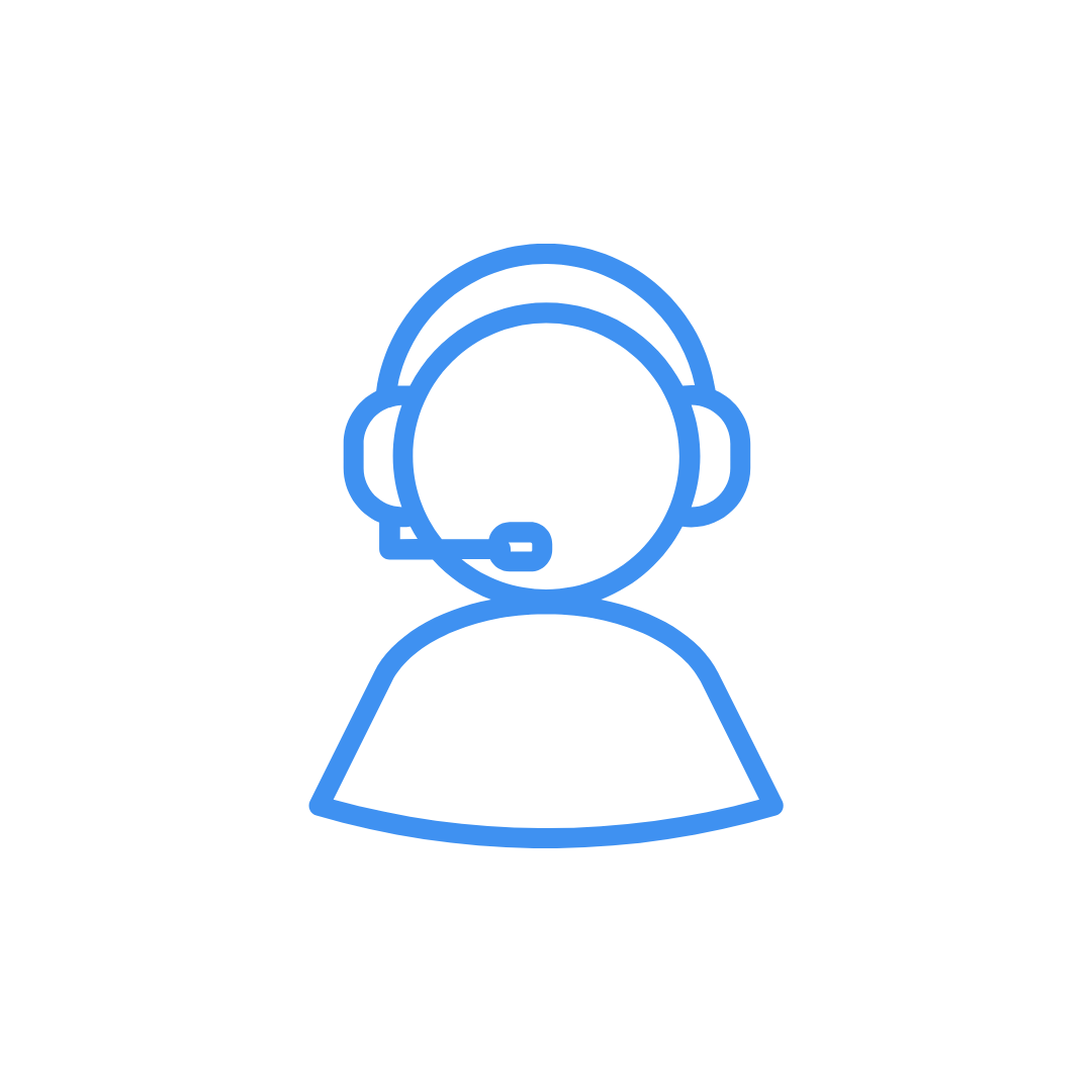 Ícono de persona con auriculares de servicio al cliente en fondo blanco.