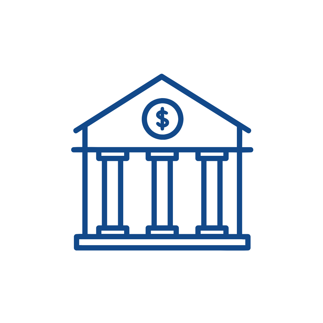 Icono de banco con columnas y símbolo de dólar
