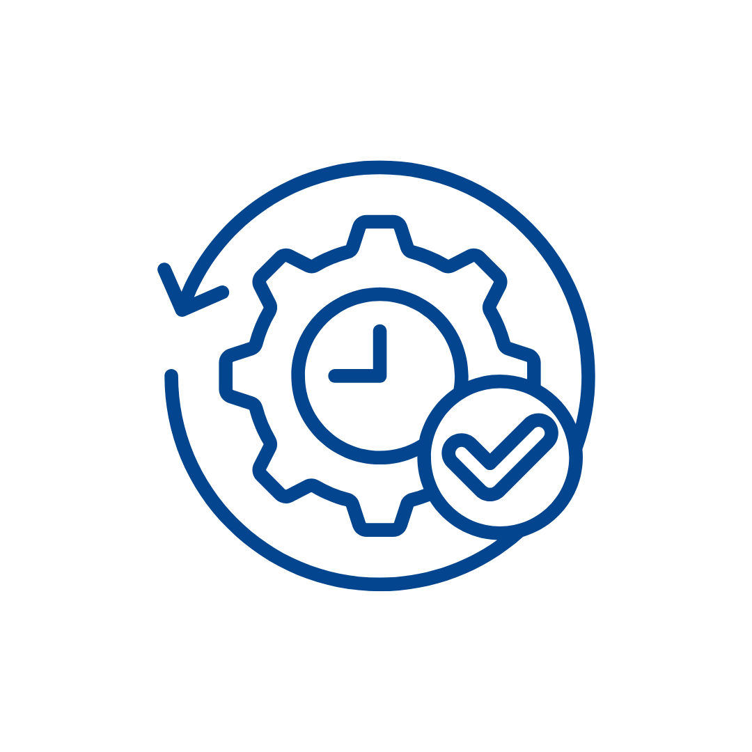 Ícono de engranaje y reloj con flecha circular simbolizando productividad y eficiencia