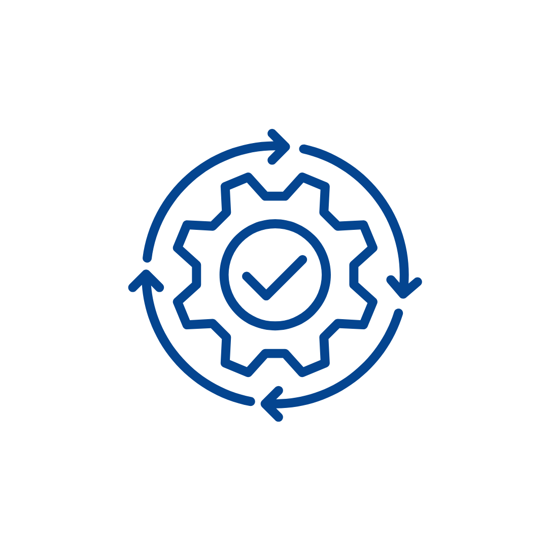 Icono de engranaje con círculo y flecha, simbolizando configuración o proceso optimizado.
