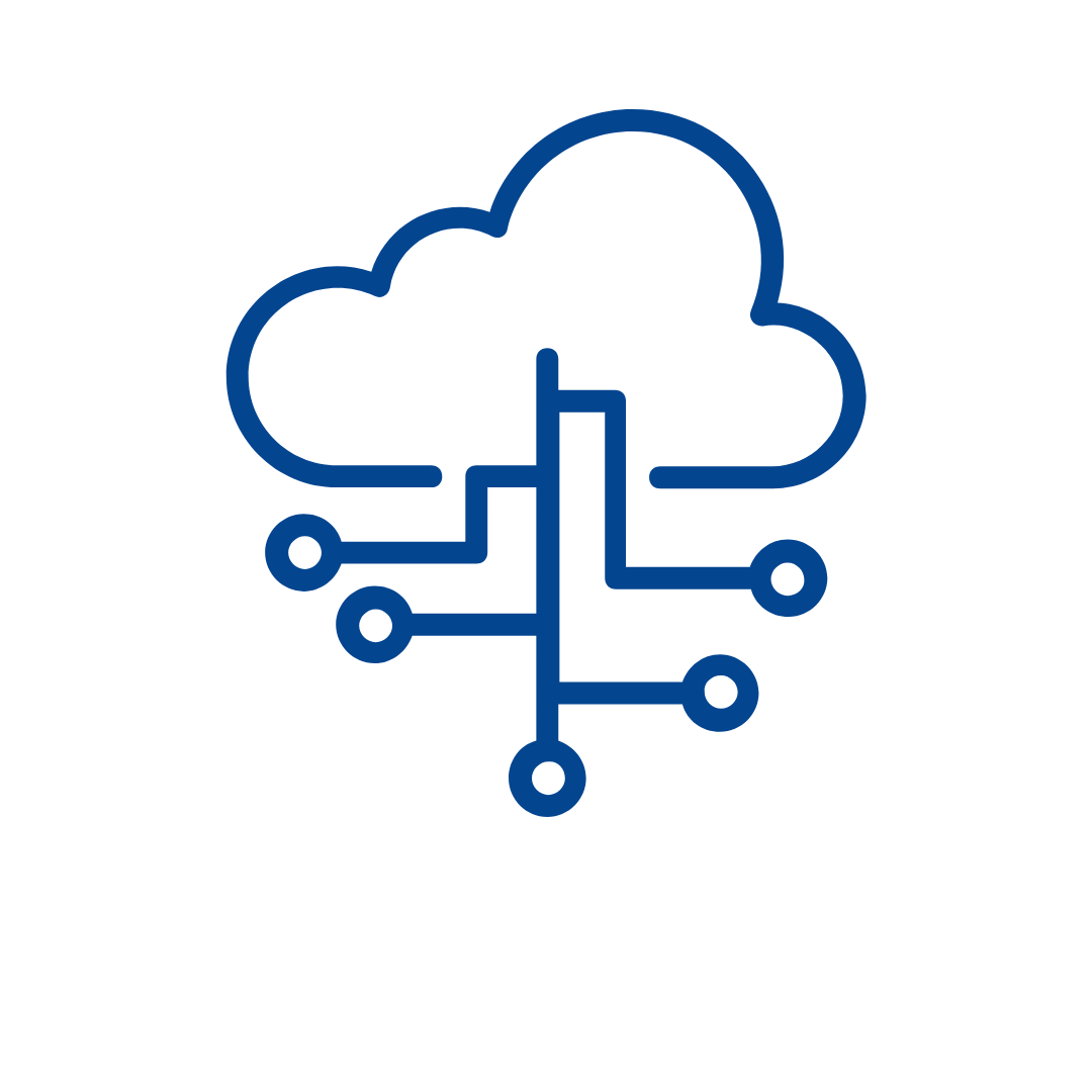 Icono de nube con circuitos electrónicos conectados, representando tecnología en la nube o computación en la nube.