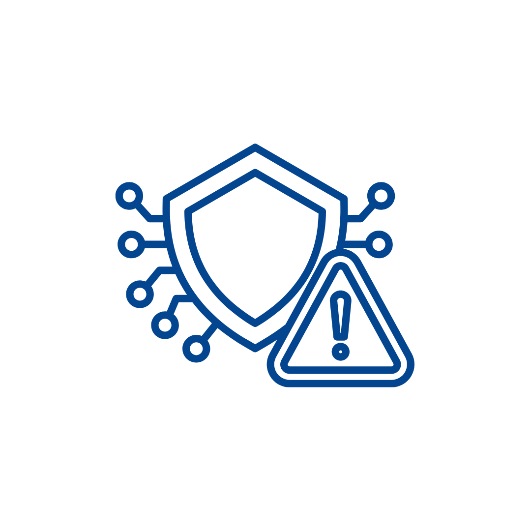 Icono de escudo con advertencia de seguridad cibernética.