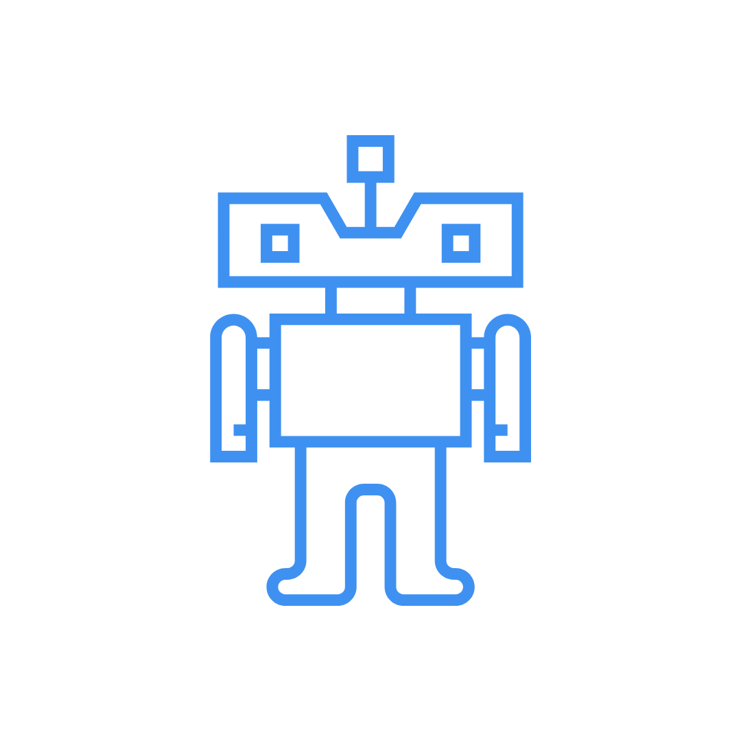 Dibujo de robot azul con forma cuadrada y antena en la cabeza.