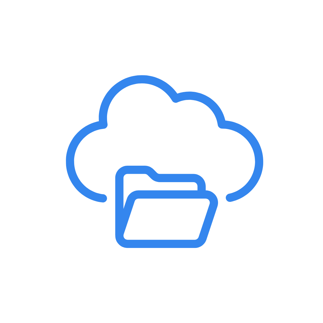 Icono de carpeta y nube en color azul, representando almacenamiento en la nube.