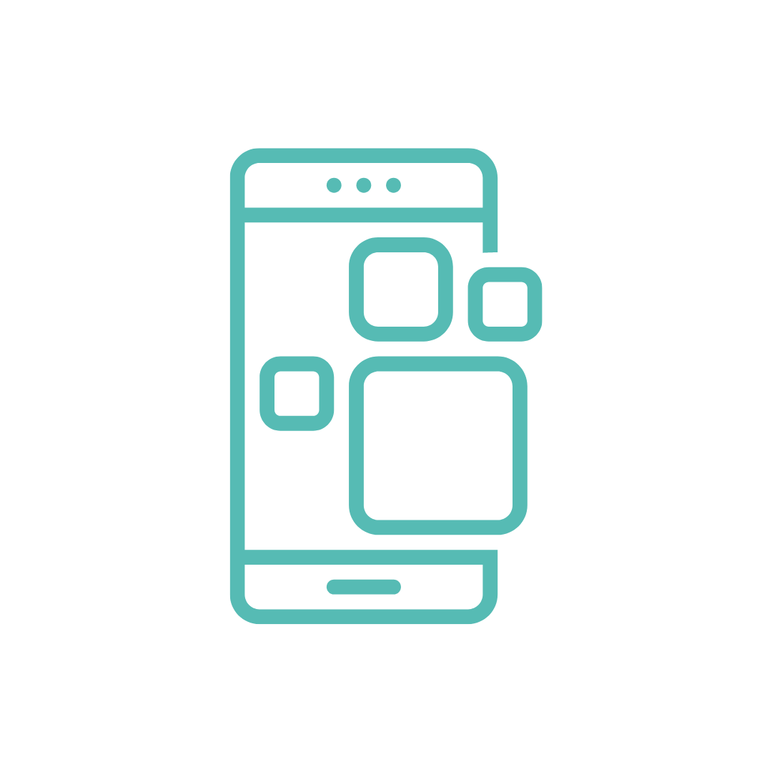 Ilustración de un teléfono móvil con iconos de aplicaciones.