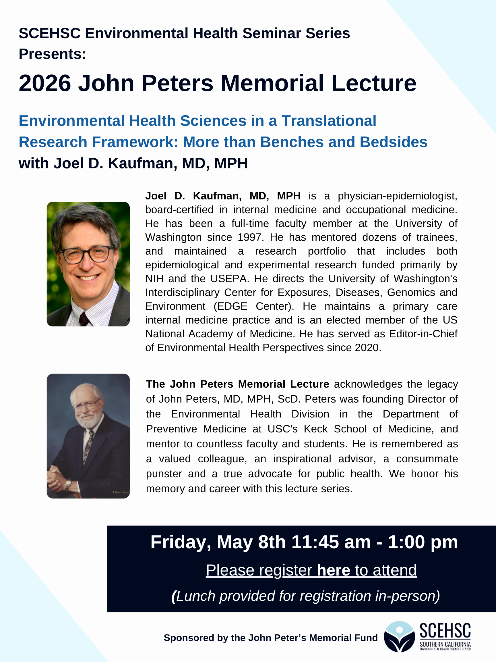 SCEHSC - 2026 John Peters Memorial Lecture with Joel D. Kaufman, MD, PhD