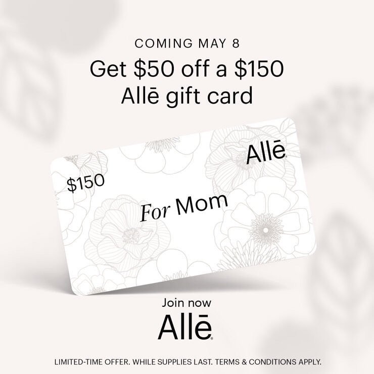 WEDNESDAY MAY 8 get $50 off a $150 gift card! This Allē gift card can be used towards Botox, Juvederm, Skin Medica Products &amp; more! These gift cards are the perfect gift for mom or yourself!🤍🌸
.
Limited quantities available 
.
.
.
.
.
#alle #al