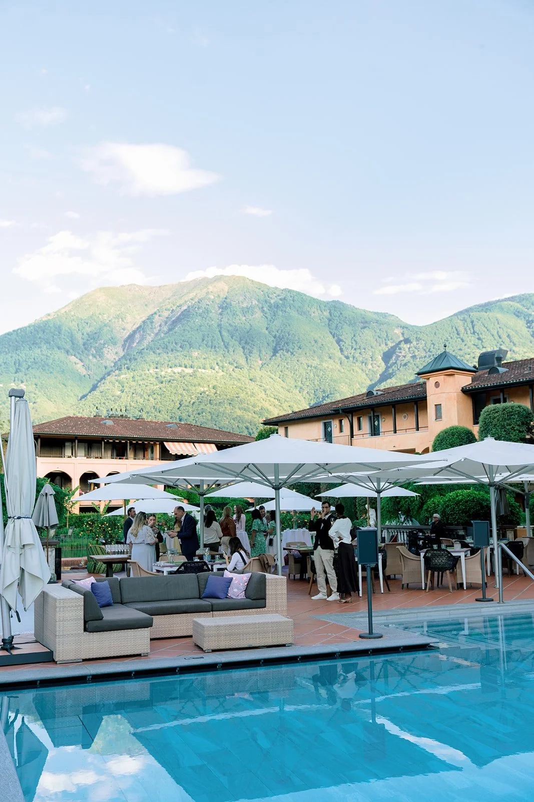 Luxury outdoor event venue in Switzerland with mountain views, perfect for corporate events and business gatherings.