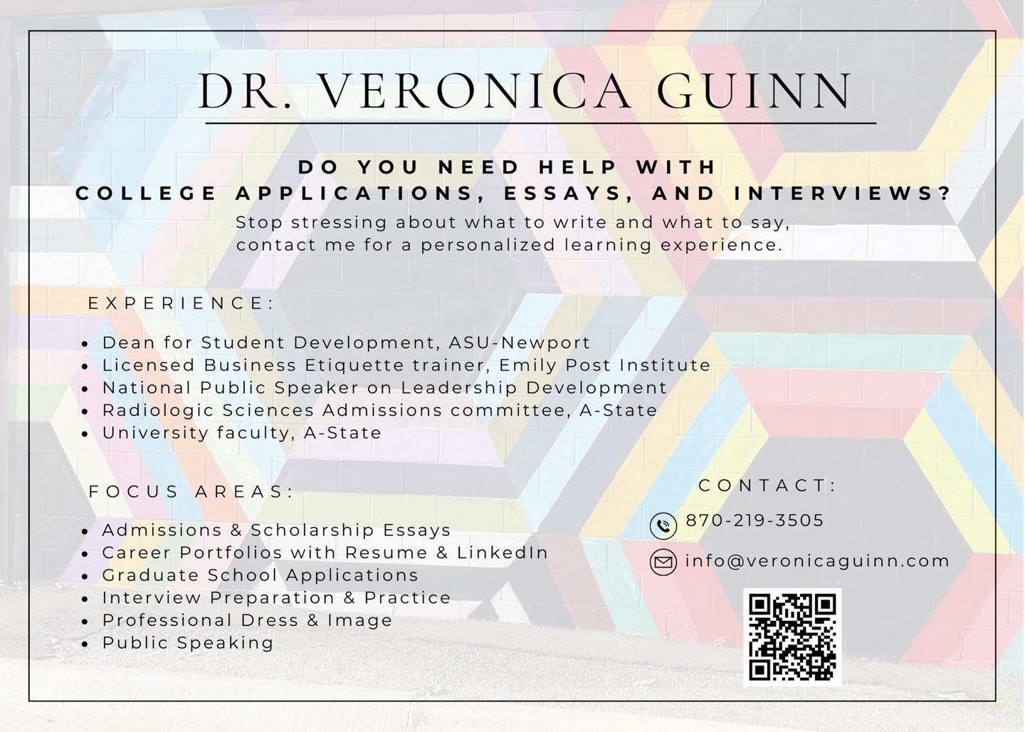 ATTENTION PARENTS&hellip;..stop your kiddo&rsquo;s stress about college applications, scholarship essays, and interviews??

Introducing my 1:1 Mentoring that helps them create a polished digital career portfolio for college admissions, graduate schoo