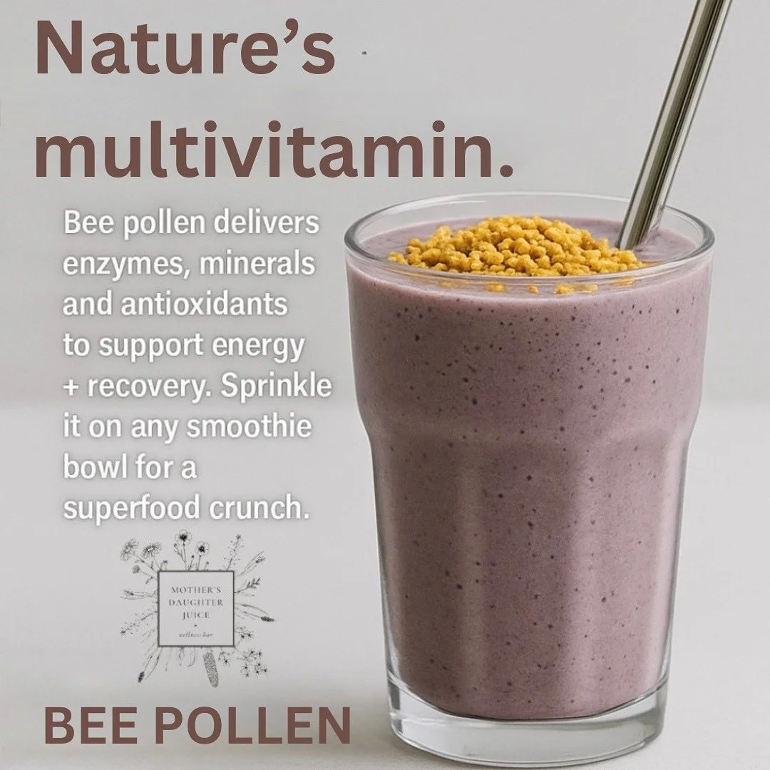 Bee pollen is often called nature&rsquo;s multivitamin because it contains enzymes, amino acids, minerals + antioxidants that help support energy production and post-workout recovery. Studies show it may also help reduce inflammation and provide immu