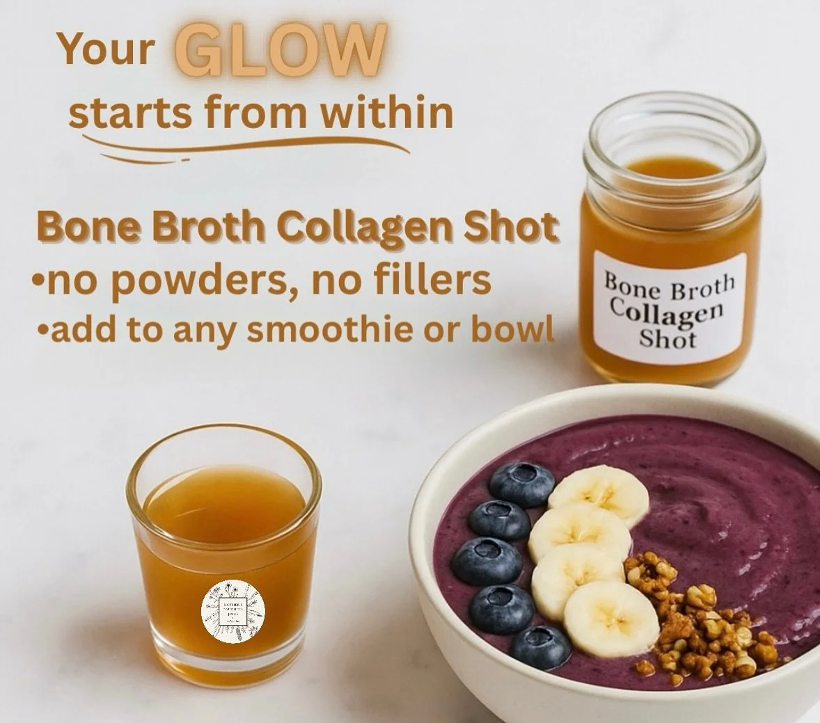 Your glow starts from within ✨ Our Bone Broth Collagen Shot is clean, simple, and powerful&mdash;made with no powders and no fillers. Sip it straight or blend it into your favorite smoothie or bowl for a boost your body will thank you for.

#juicebar