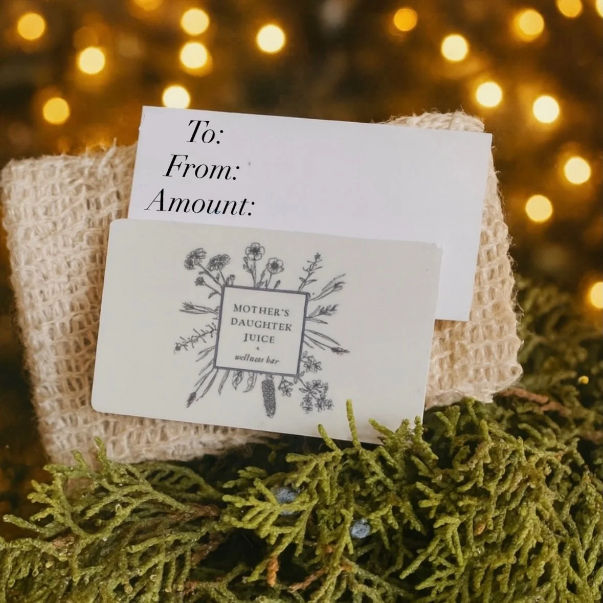 🎁𝗚𝗜𝗙𝗧 𝗖𝗔𝗥𝗗 𝗣𝗥𝗢𝗠𝗢 🎁

This holiday season, give the gift of wellness. Buy $100 in gift cards from @mothersdaughterjuice and receive a $25 voucher to use on your next visit. Spend $200 or more on gift cards and receive a $50 voucher to us