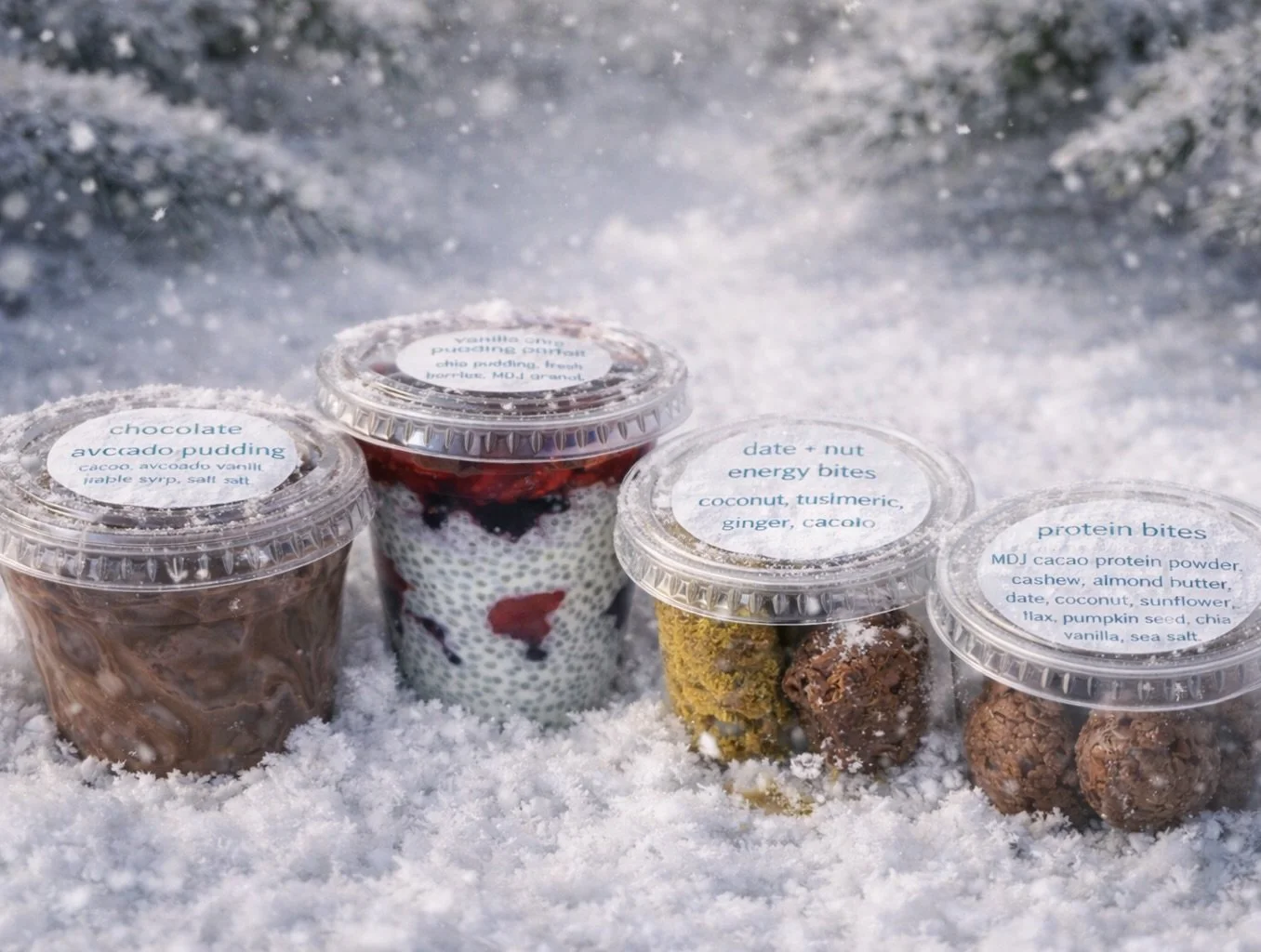 Snow is in the forecast Monday,  and we&rsquo;ve got your Snow Day supplies covered! ❄️❄️

Stop in tomorrow (Sunday) and stock your fridge before the storm!
&nbsp;
Our Snow Day Supply includes:
&bull; Chocolate Avocado Pudding
&bull; Chia Pudding
&bu