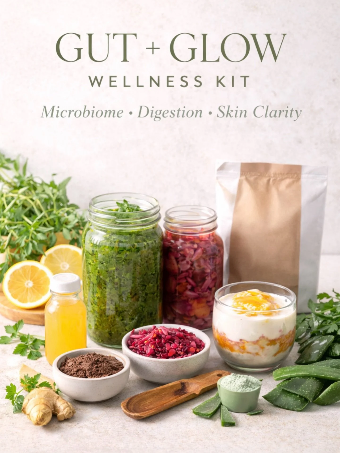 March is the perfect month for a glow up!✨

Our 𝗚𝘂𝘁 + 𝗚𝗹𝗼𝘄 𝗪𝗲𝗹𝗹𝗻𝗲𝘀𝘀 𝗞𝗶𝘁 is a simple, nourishing way to support digestion, reduce inflammation, + promote a healthy microbiome. 

Each item is thoughtfully chosen to help soothe the gut