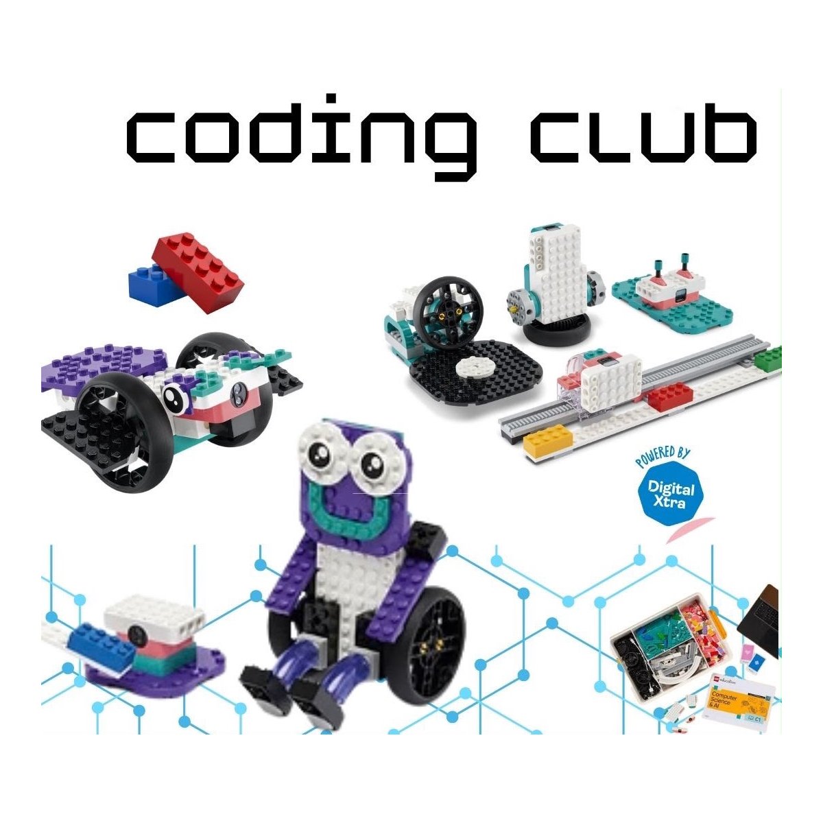 CODING CLUB
 Age 8-12
 
 
Learn about coding, computer science and AI using LEGO through DigitalXTRA
