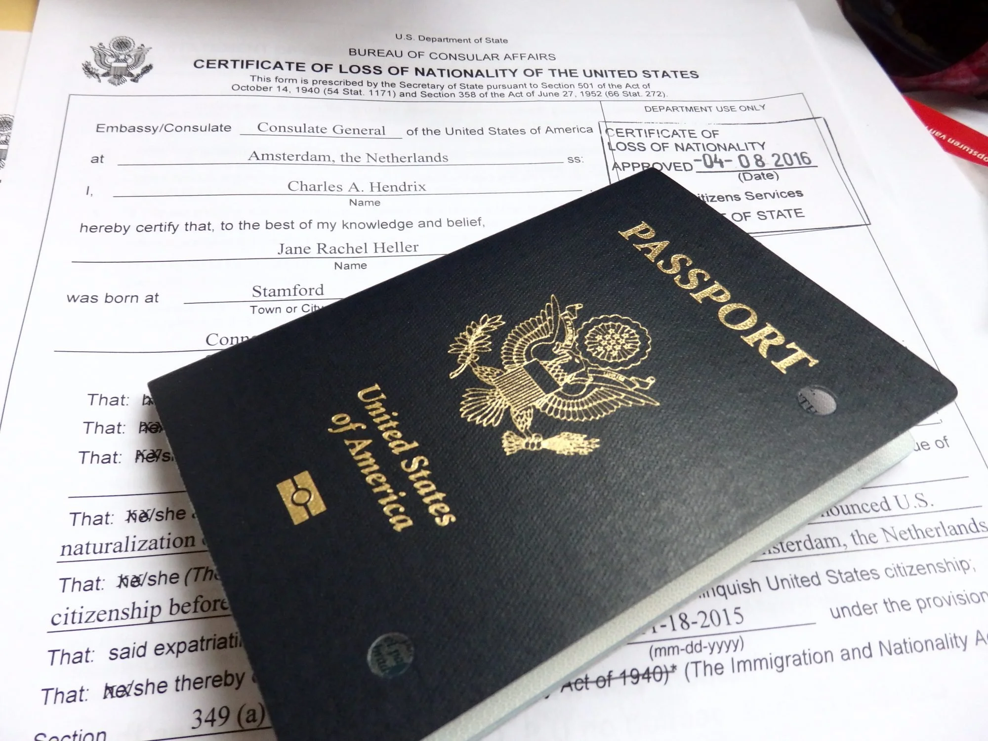 Apostille for A Certificate of Loss of Nationality (CLN)