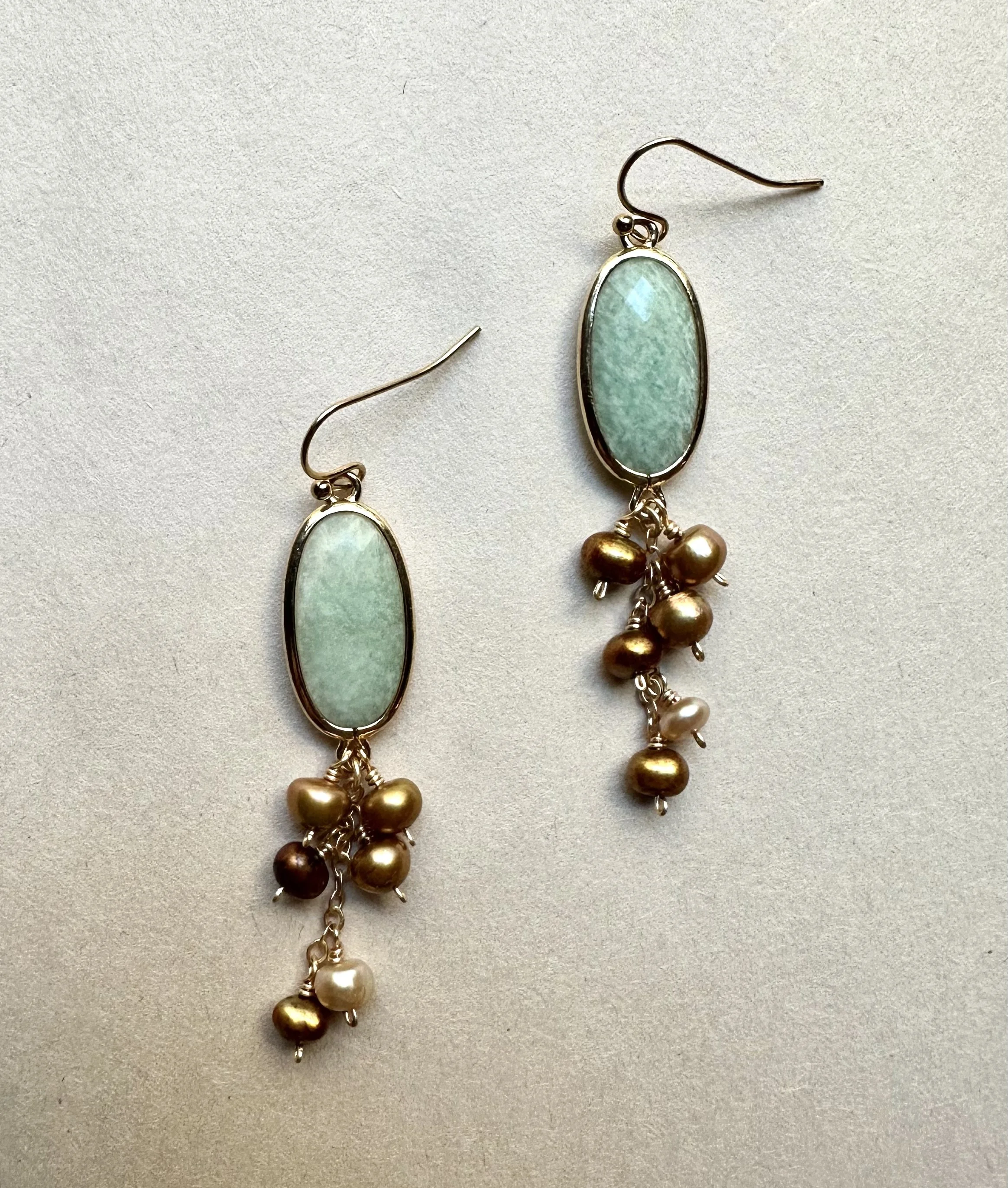 Maré Dourada | Amazonite & Freshwater Pearl Cascade Earrings