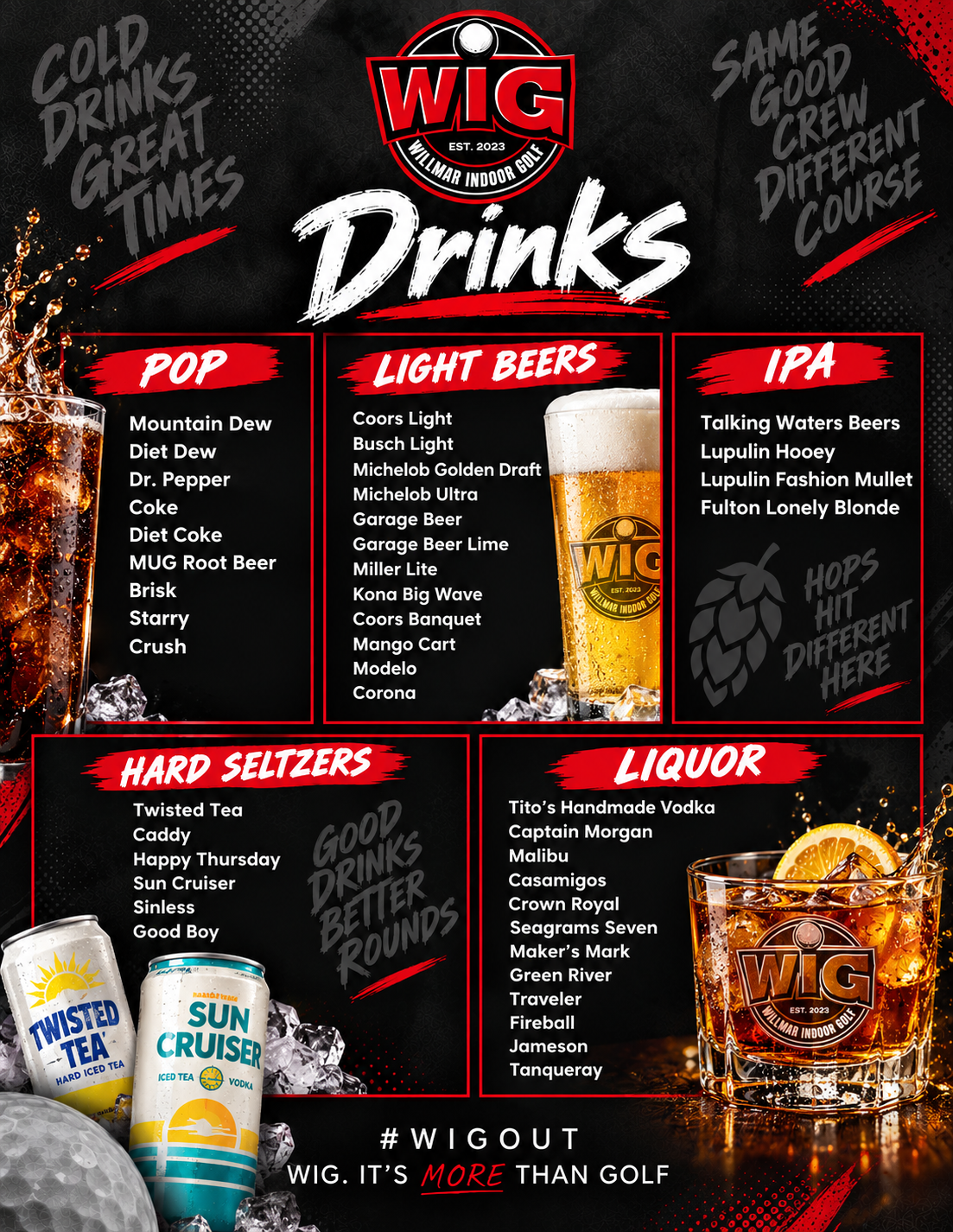 WIG drink menu