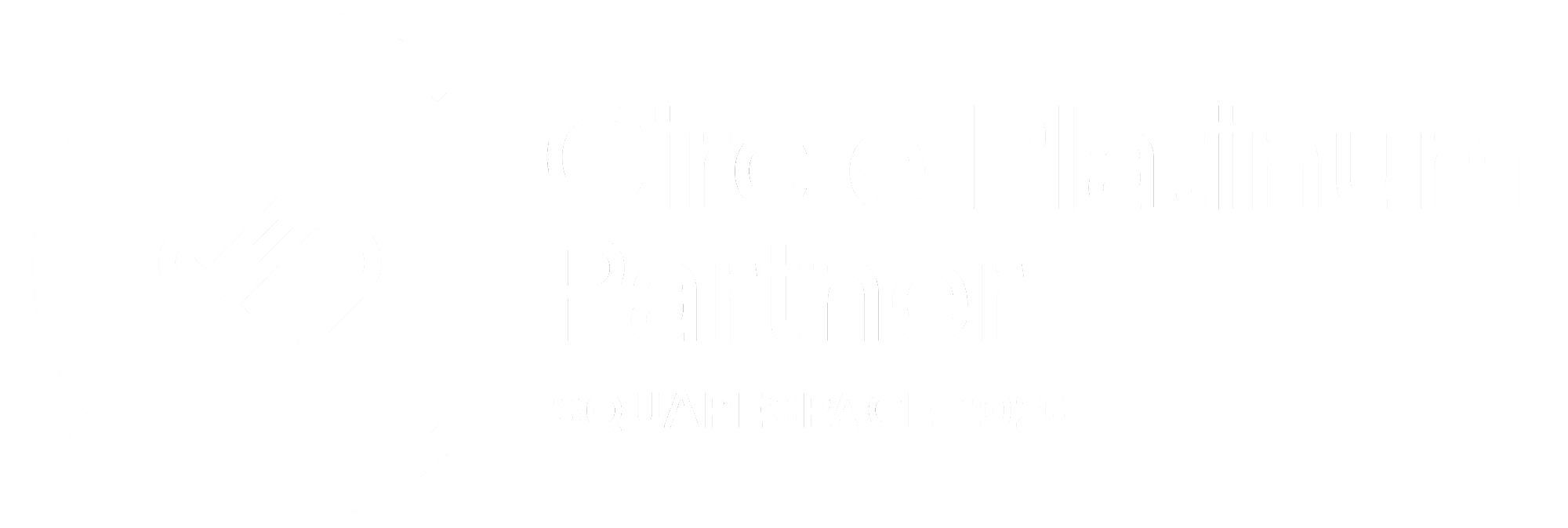 Kessiah’s Squarespace Circle Platinum Partner badge for 2026 with a stylized 'S' made of curved lines inside a circle signifying Radiant Websites as a top-level Squarespace Circle Member.